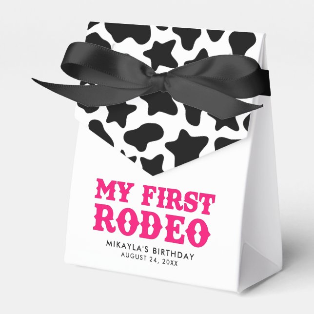 My First Rodeo Pink Cowgirl Birthday Favor Boxes (Front Side)