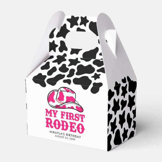 My First Rodeo Pink Cowgirl Birthday Favor Boxes (Front Side)