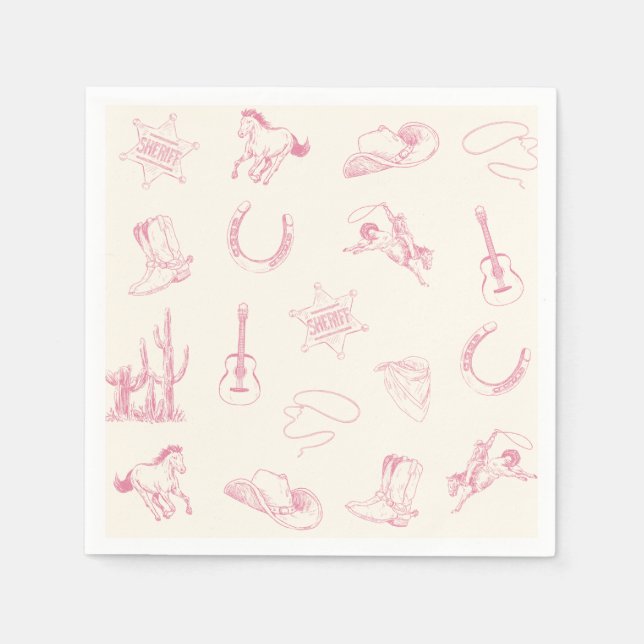 My First Rodeo Pink Cowgirl Western Birthday Napkins (Front)