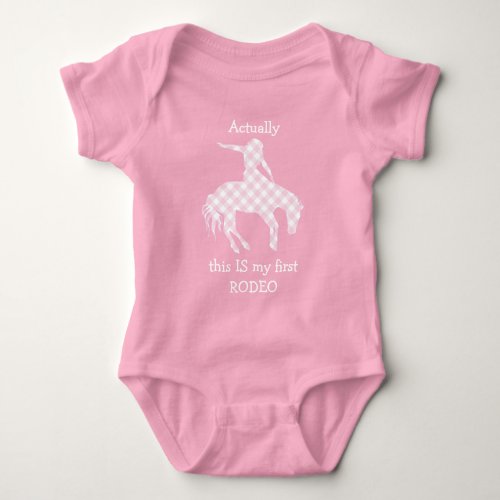 My First Rodeo Pink Gingham Pattern Baby Bodysuit