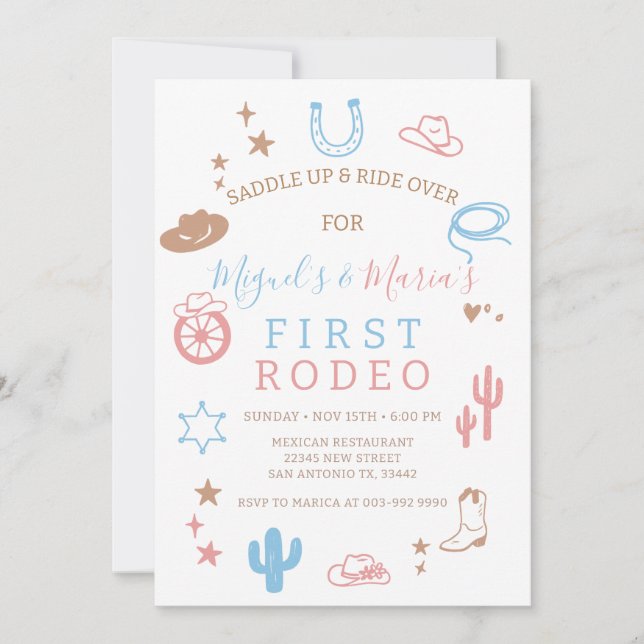My First Rodeo Southern Twins Cowboy Birthday  Invitation (Front)