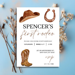 "My First Rodeo" Watercolor Western 1st Birthday Invitation