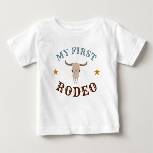 My First Rodeo Western Cowboy 1st Birthday Blue Baby T_Shirt