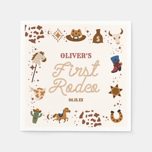 My First Rodeo Western Cowboy 1st Birthday Party Napkins (Front)
