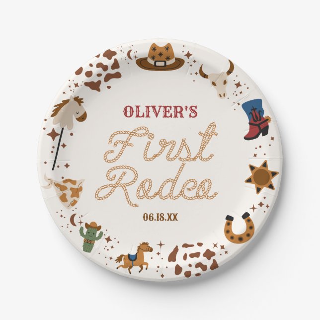 My First Rodeo Western Cowboy 1st Birthday Party Paper Plates (Front)