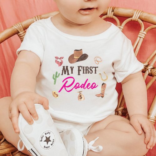 My First Rodeo Western Cowboy 1st First Birthday B Baby T_Shirt