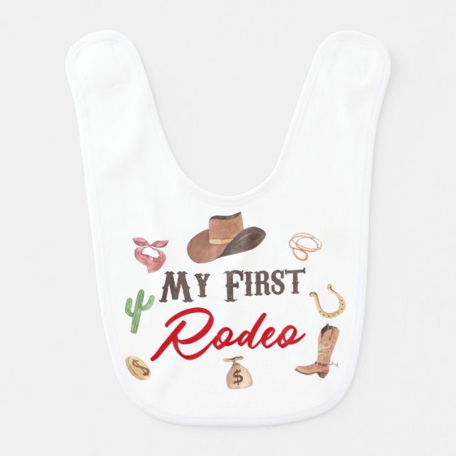 My First Rodeo Western Cowboy 1st First Birthday Baby Bib (Front)