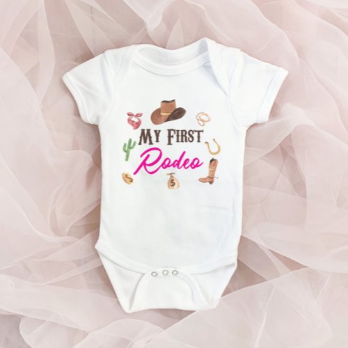 My First Rodeo Western Cowboy 1st First Birthday Baby Bodysuit