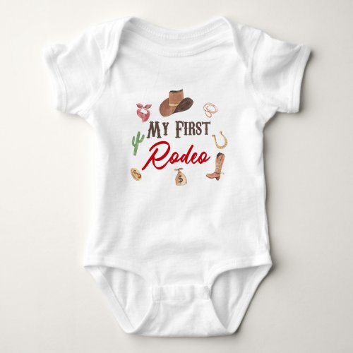 My First Rodeo Western Cowboy 1st First Birthday Baby Bodysuit