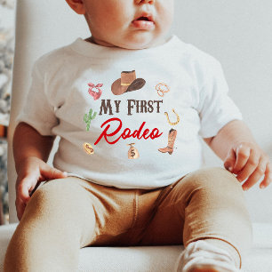 My First Rodeo Western Cowboy 1st First Birthday Baby T-Shirt