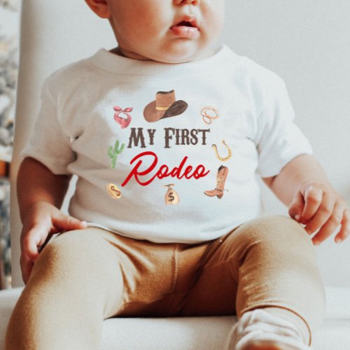 My First Rodeo Western Cowboy 1st First Birthday Baby T_Shirt