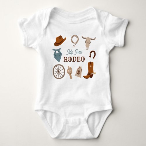 My first Rodeo Western Cowboy First Birthday Blue Baby Bodysuit