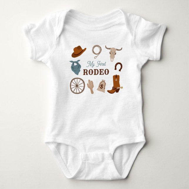 My first Rodeo Western Cowboy First Birthday Blue Baby Bodysuit (Front)