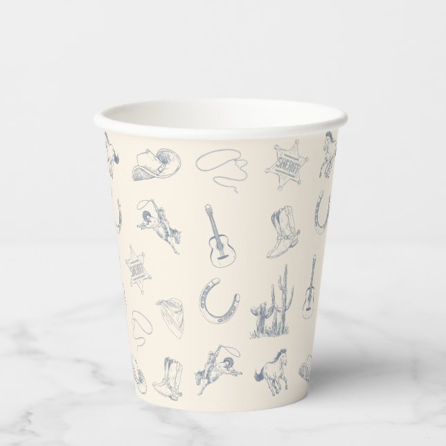 My First Rodeo Western Cowboy Neutral Blue Paper Cups (Front)