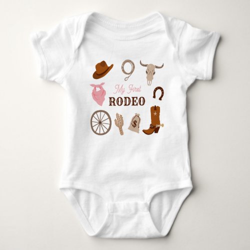 My First Rodeo Western Cowgirl First Birthday Pink Baby Bodysuit