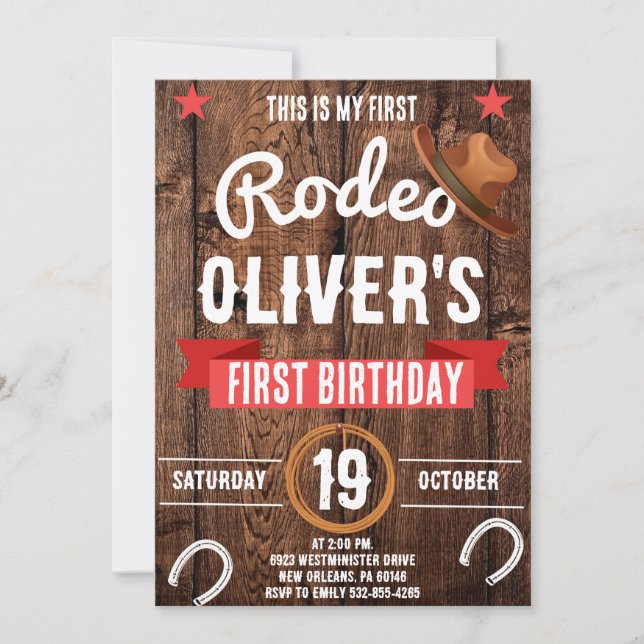 My First Rodeo, Western Party, Cowboy 1st Birthday Invitation (Front)