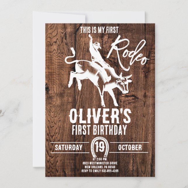My First Rodeo, Western Party, Cowboy 1st Birthday Invitation (Front)
