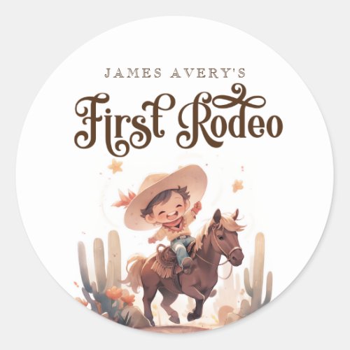 My First Rodeo Wild West Cowboy Birthday  Classic Round Sticker