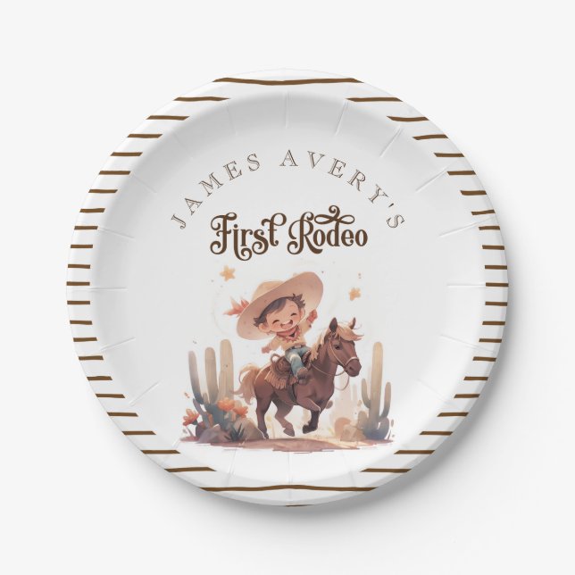 My First Rodeo Wild West Cowboy Birthday Paper Plates (Front)