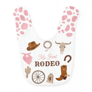 My First Rodeo Wild West Pink Girl First Birthday Baby Bib