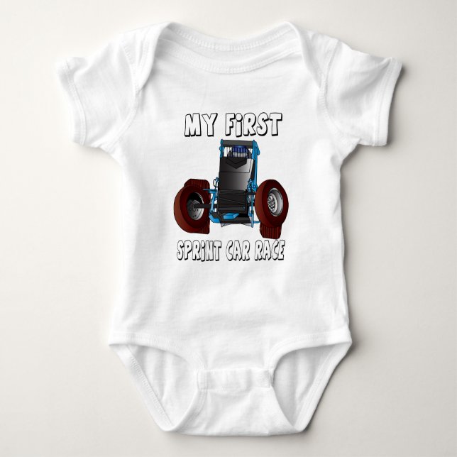 My first sprint car race non-wing baby bodysuit (Front)