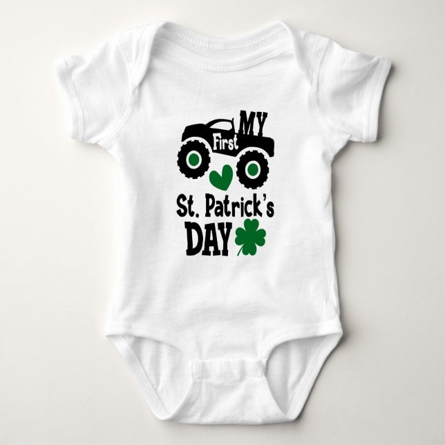 My First St. Patrick’s Day Monster Truck Baby Baby Bodysuit (Front)