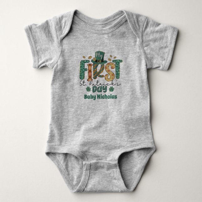 My First St Patricks day Fun Baby Gift Irish Clove Bodysuit (Front)