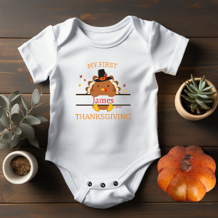My First Thanksgiving Add Name add Year white Baby Bodysuit