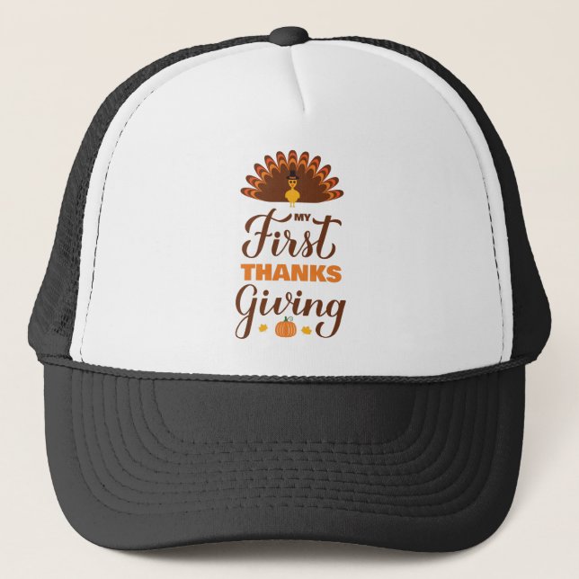 My First  Thanksgiving. Baby 1st Thanksgiving Trucker Hat (Front)