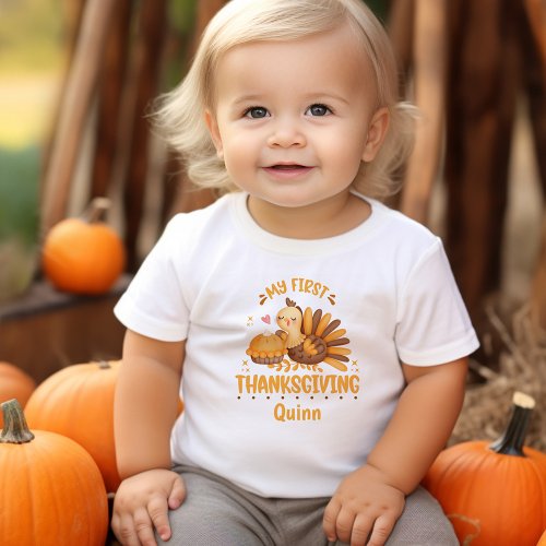My First Thanksgiving Cute Personalized Name Baby T_Shirt
