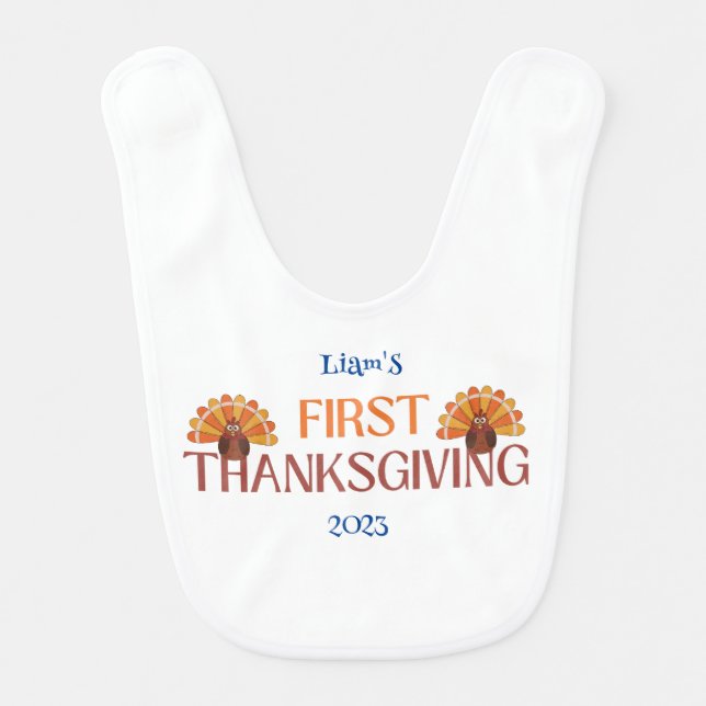 My First Thanksgiving Name white  Baby Bib (Front)
