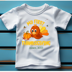 My First Thanksgiving Name white Baby Bodysuit