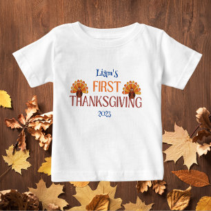 My First Thanksgiving Name white Baby T-Shirt
