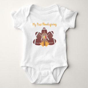 My First Thanksgiving Turkey Football Feathers Baby Bodysuit