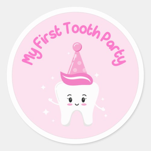 My First Tooth Party Pink Classic Round Sticker