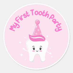 My First Tooth Party Pink Classic Round Sticker