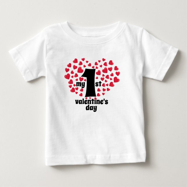 My first valenitine's day black script red heart baby T-Shirt (Front)