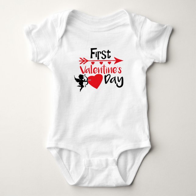 My First Valentine Baby Outfit - Cupid Baby Bodysuit (Front)