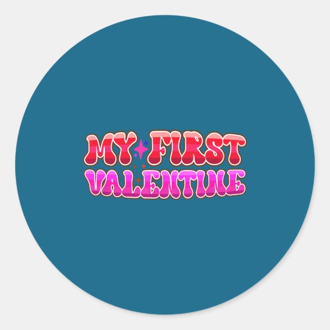 My First Valentine Heart Stars Fun Celebration  Classic Round Sticker (Front)
