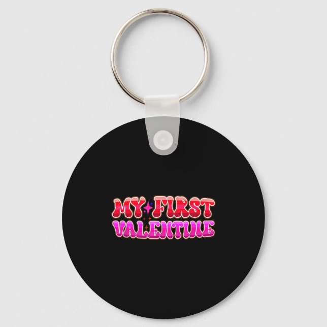 My First Valentine Heart Stars Fun Celebration  Keychain (Front)