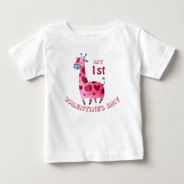 My First Valentine's Day Baby Giraffe Baby T-Shirt (Front)
