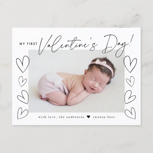 My First Valentines Day Black Script Photo Holiday Postcard