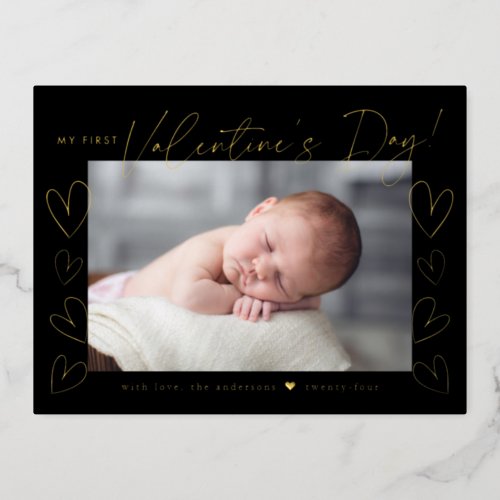 My First Valentines Day Black Valentines Day Foil Holiday Postcard