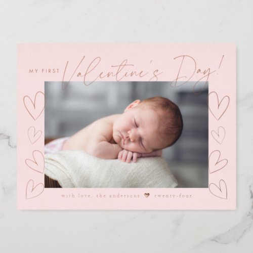 My First Valentines Day Blush Valentines Day Foil Holiday Postcard