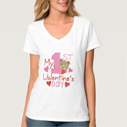 My First Valentines Day Design Women Basic V_Neck T_Shirt