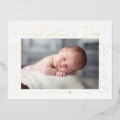 My First Valentines Day Gold Valentines Day Foil Holiday Postcard