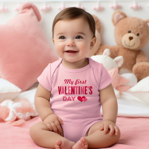 My First Valentines Day Hearts Pink Baby Bodysuit