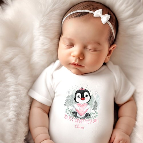 My first Valentines day Personalized Baby girl Baby Bodysuit