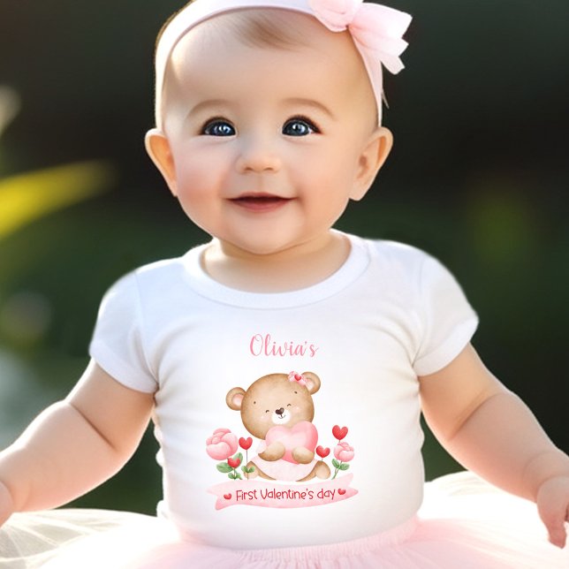 My first Valentine's day Personalized Name Pink Baby T-Shirt (My first Valentine's day Personalized Name Pink Baby T-Shirt)