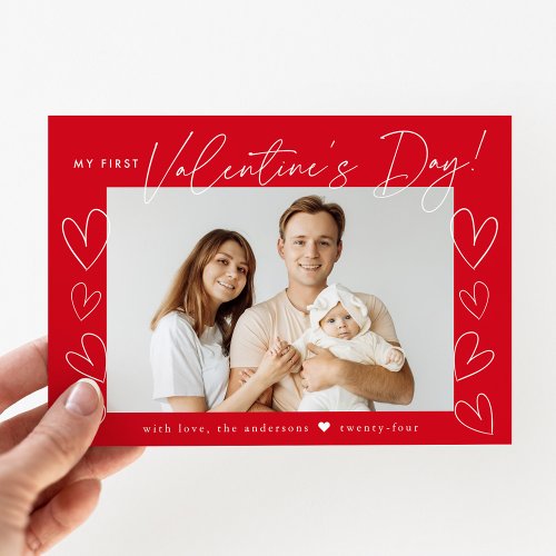 My First Valentines Day Red Photo Holiday Card